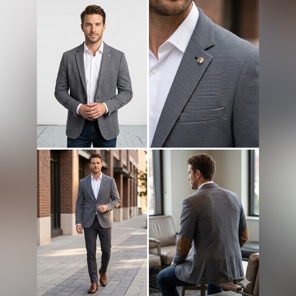 NWT BRICE Men’s Blazer Easy Slim Fit Gray Textured , size Large